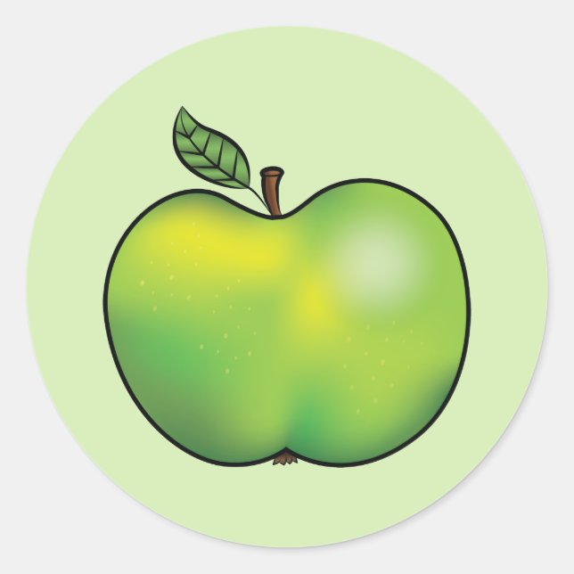 Adesivo Ilustração de Fruta de Maçã de Cartoons Verdes (Frente)