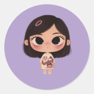 Adesivo Ilustração de Garota Chibi Fofa em Botão Redondo d