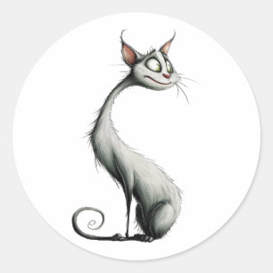 Adesivo Ilustração de Gato de Pescoço Longo Branco Whimsic