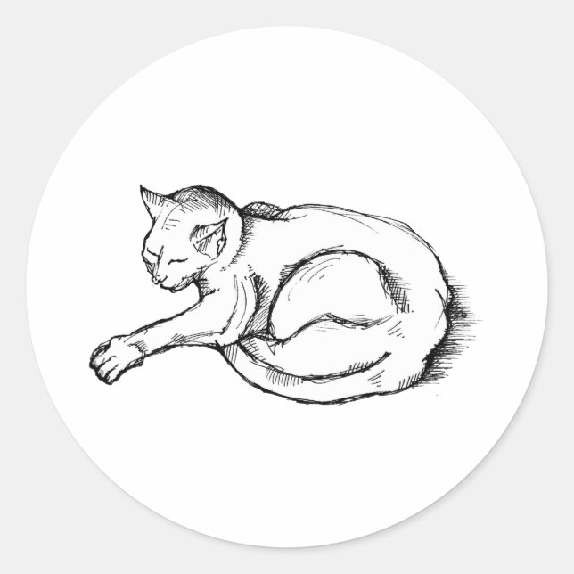 Adesivo Ilustração de Gato Dormindo Desenho à Caneta Arte (Frente)
