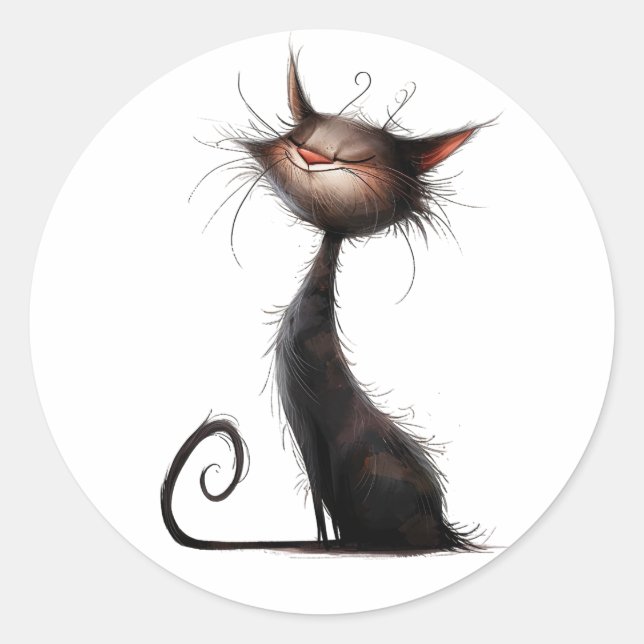 Adesivo Ilustração de Gato Preto Whimsical (Frente)