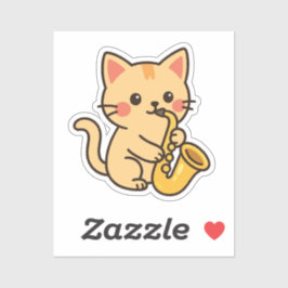 Adesivo Ilustração de Gato Saxofone