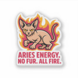 Adesivo Ilustração de Gato Sphynx Fogo da Energia de Áries