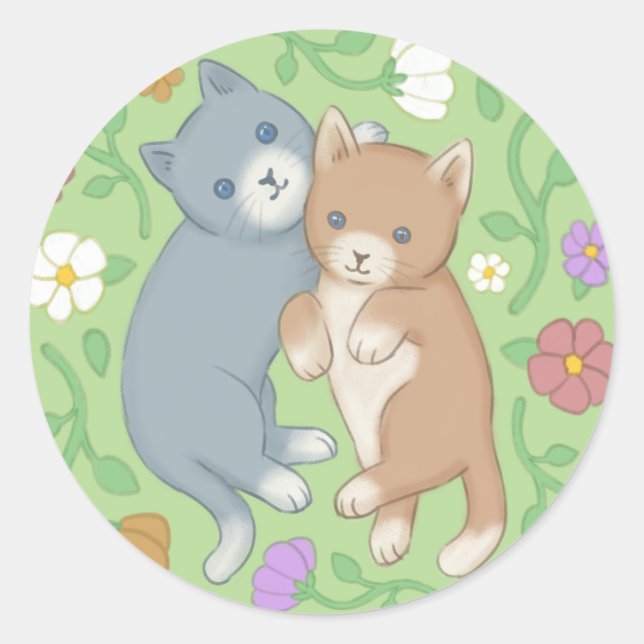 Adesivo Ilustração de Gatos e Flores (Frente)