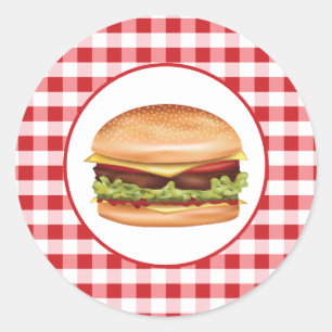 Adesivo Ilustração de Hambúrguer Fast Food em Xadrez Verme