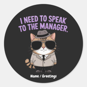Adesivo Ilustração de Humor de Gato de Gerente Engraçado