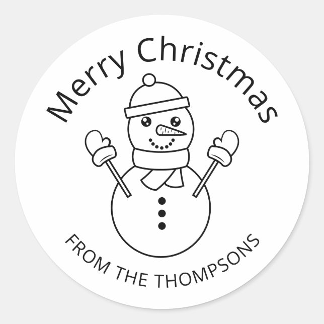 Adesivo Ilustração de Linha de Boneco de Neve com Texto Pe (Frente)