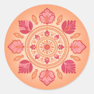 Adesivo Ilustração de mandala floral em um fundo de pêsseg
