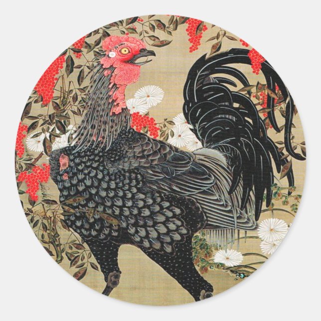 Adesivo Ilustração de Nandina e Rooster de Ito Jakuchu (Frente)