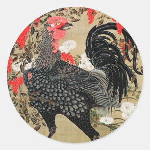 Adesivo Ilustração de Nandina e Rooster de Ito Jakuchu