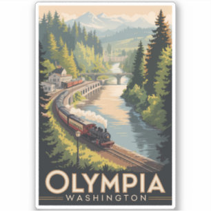 Adesivo Ilustração de Olympia Washington Viagem Arte Vinta