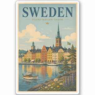 Adesivo Ilustração de Paisagem da Suécia Arte de Viagem Vi
