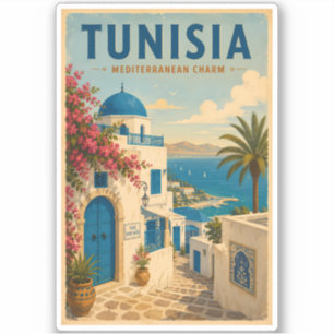 Adesivo Ilustração de Paisagem da Tunísia Arte de Viagem V