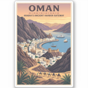Adesivo Ilustração de Paisagem de Omã Viagem Arte Vintage
