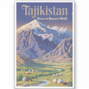 Adesivo Ilustração de Paisagem do Tajiquistão Arte de Viag