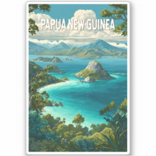 Adesivo Ilustração de Papua-Nova Guiné Viagem Arte Vintage