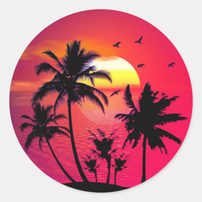 Adesivo Ilustração de Pássaros Sunset Palm em Summer Beach (Frente)