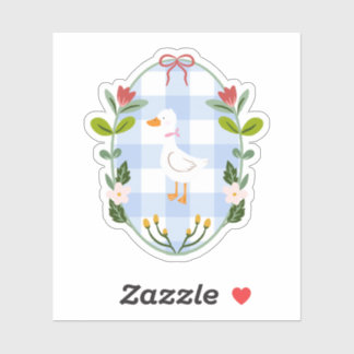 Adesivo Ilustração de Pato Branco Cottagecore - Xadrez Azu