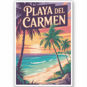 Adesivo Ilustração de Playa del Carmen Arte de Viagem Vint