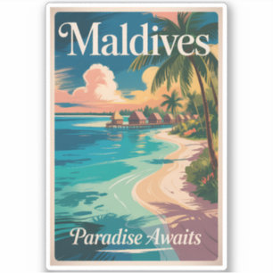 Adesivo Ilustração de Praia das Maldivas Arte de Viagem Vi