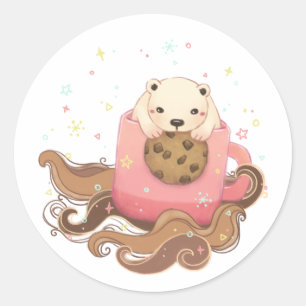 Adesivo Ilustração de Quebra de Café e Cookie do Urso Pola