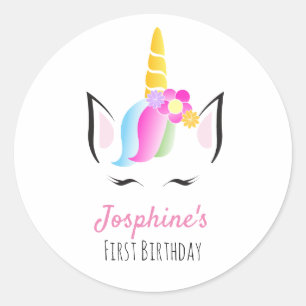 Adesivo Ilustração de rosto Unicórnio de primeira festa