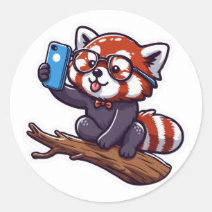 Adesivo Ilustração de Selfie de Panda Vermelha Cuta