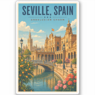 Adesivo Ilustração de Sevilha Espanha Arte de Viagem Vinta