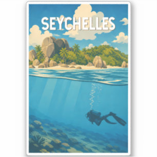 Adesivo Ilustração de Seychelles Viagem Arte Vintage