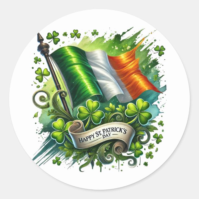 Adesivo Ilustração de Shamrock do Sinalizador Verde do Dia (Frente)