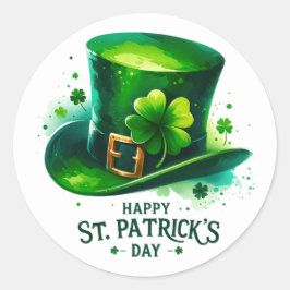 Adesivo Ilustração de Shamrocks de Chapéu Verde de Dia de 
