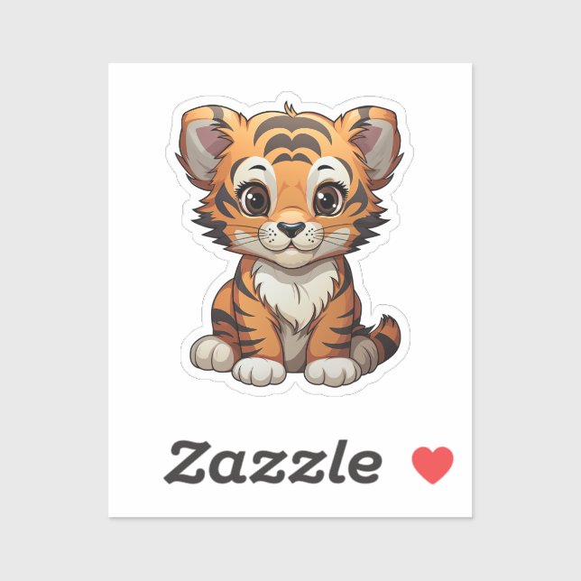 Adesivo Ilustração de tigre de desenho animado (Folha)