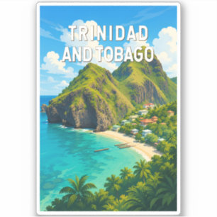 Adesivo Ilustração de Trinidad e Tobago Viagem Arte Retro
