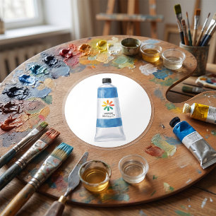 Adesivo Ilustração de Tubo de Tinta Azul Aquarela