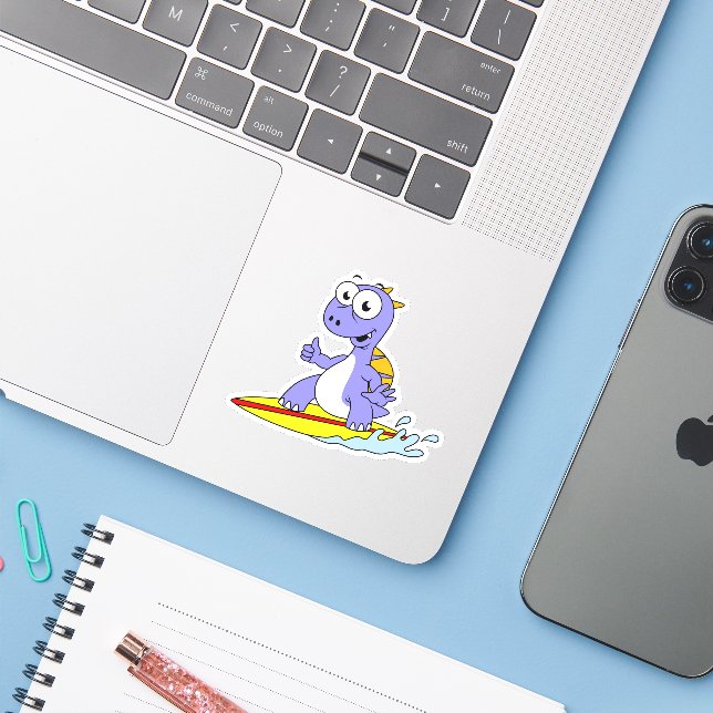 Adesivo Ilustração De Um Espinossauro De Surfe. (Notebook com iPhone)