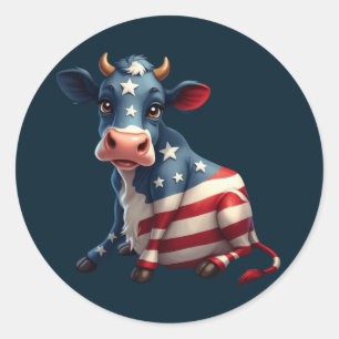 Adesivo Ilustração de Vaca de Bandeira Americana Patriótic
