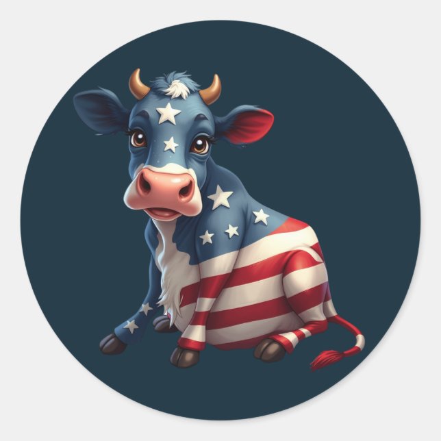 Adesivo Ilustração de Vaca de Bandeira Americana Patriótic (Frente)