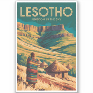 Adesivo Ilustração de Viagem Arte Retro Lesoto Drakensberg