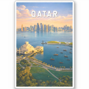 Adesivo Ilustração de Viagem Arte Vintage Qatar