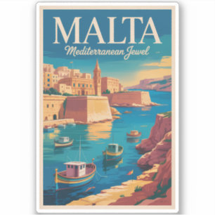 Adesivo Ilustração de viagem da costa de Malta Arte Vintag
