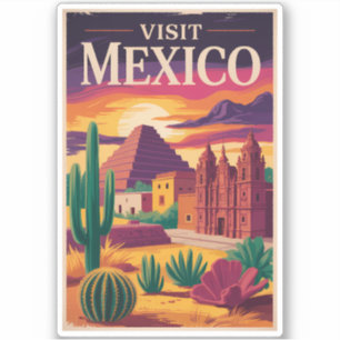 Adesivo Ilustração de Viagem de Arte Vintage Cultura Méxic