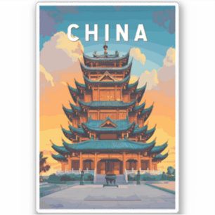 Adesivo Ilustração de Viagem de Arte Vintage da China