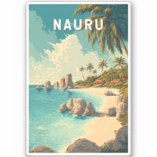 Adesivo Ilustração de Viagem de Arte Vintage de Nauru