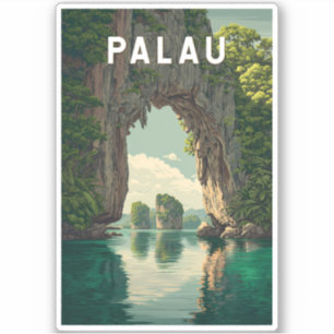 Adesivo Ilustração de Viagem de Arte Vintage de Palau
