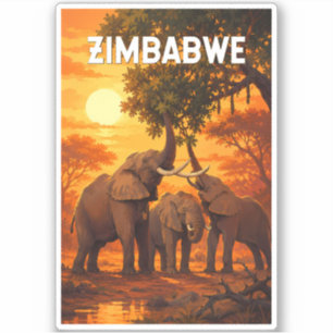 Adesivo Ilustração de viagem de arte vintage do Zimbábue