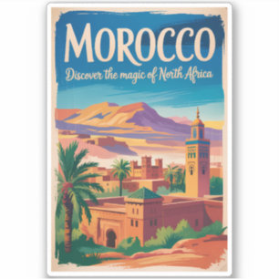 Adesivo Ilustração de Viagem de Arte Vintage Marrocos