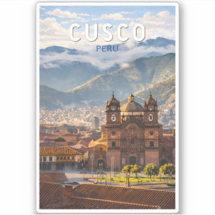 Adesivo Ilustração de Viagem de Cusco Peru Arte Vintage