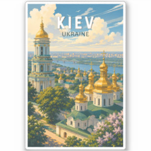 Adesivo Ilustração de Viagem de Kyiv Ucrânia Vintage