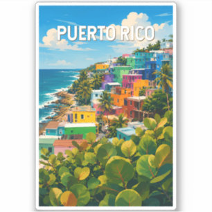 Adesivo Ilustração de Viagem de Porto Rico Arte Vintage