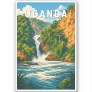 Adesivo Ilustração de viagem de Uganda Arte Vintage